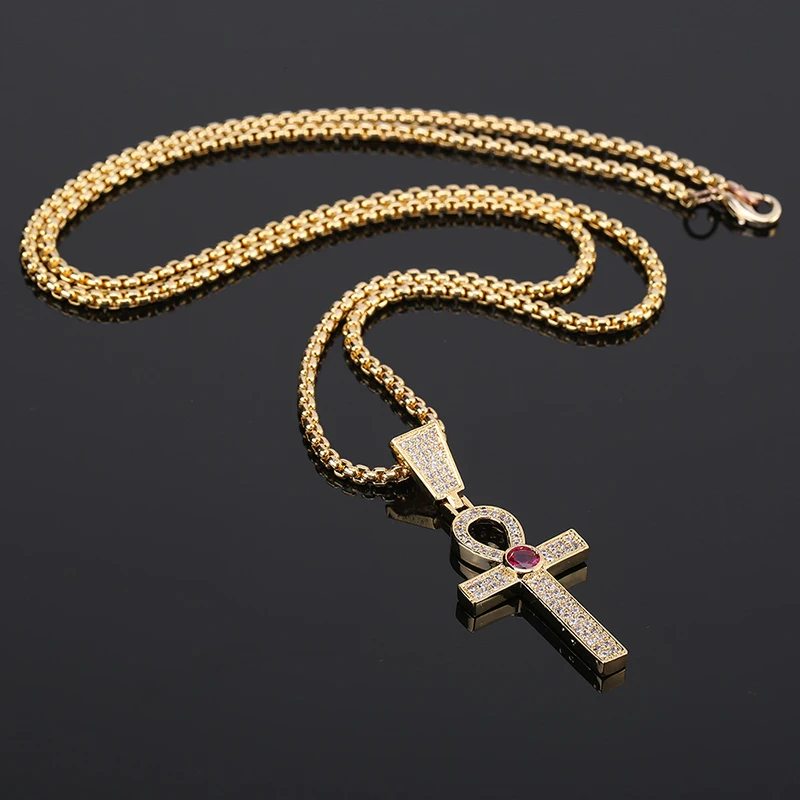 Кулон на АНКХ крест со сверкающим цирконием кулон из материала золото серебро