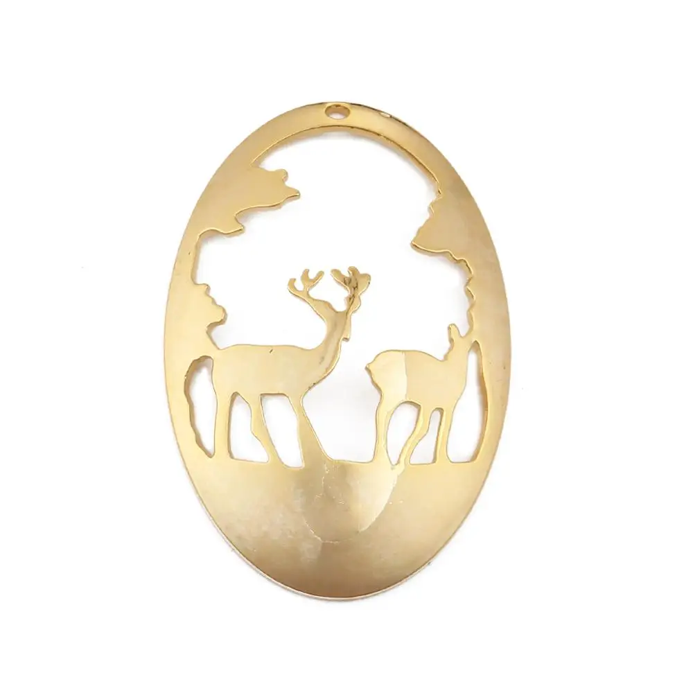 Модные медные Подвески овальные Золотой Рождественский олень полые амулеты для