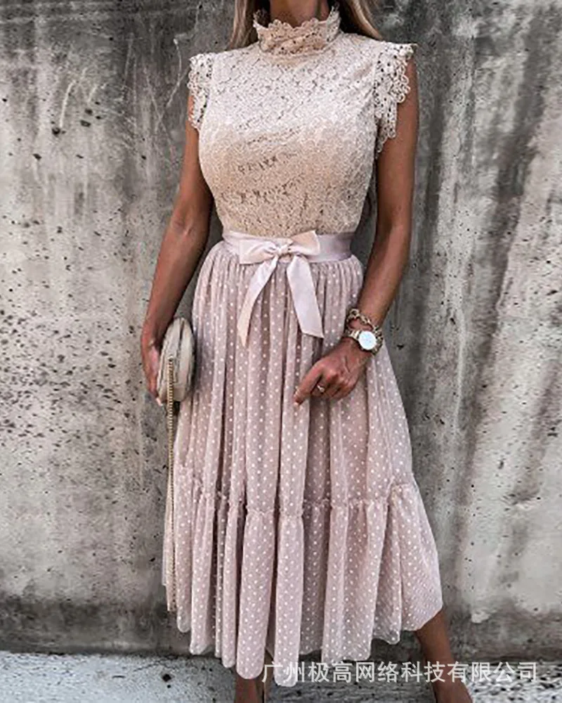 

Женское кружевное платье с высоким воротником, без рукавов