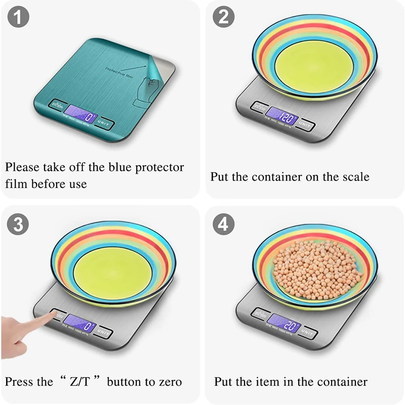 

Digital Kitchen Scales,10Kg /1G Food Scales, Stainless Steel Cooking Scales With Usb Rechargeable, Back-Lit Lcd Display