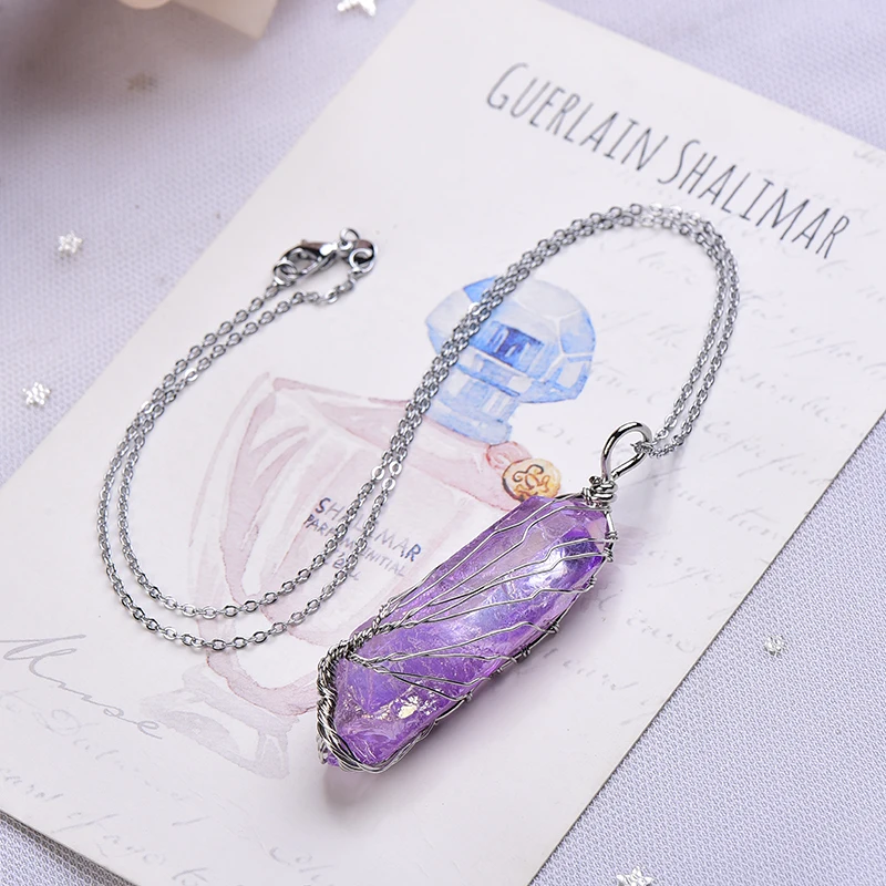 

Fashion Simple Natural Amethyst Tree Of Life Pendant Necklace Reiki Healing Energy Stone Amulet For Girl Increase Charm Gifts