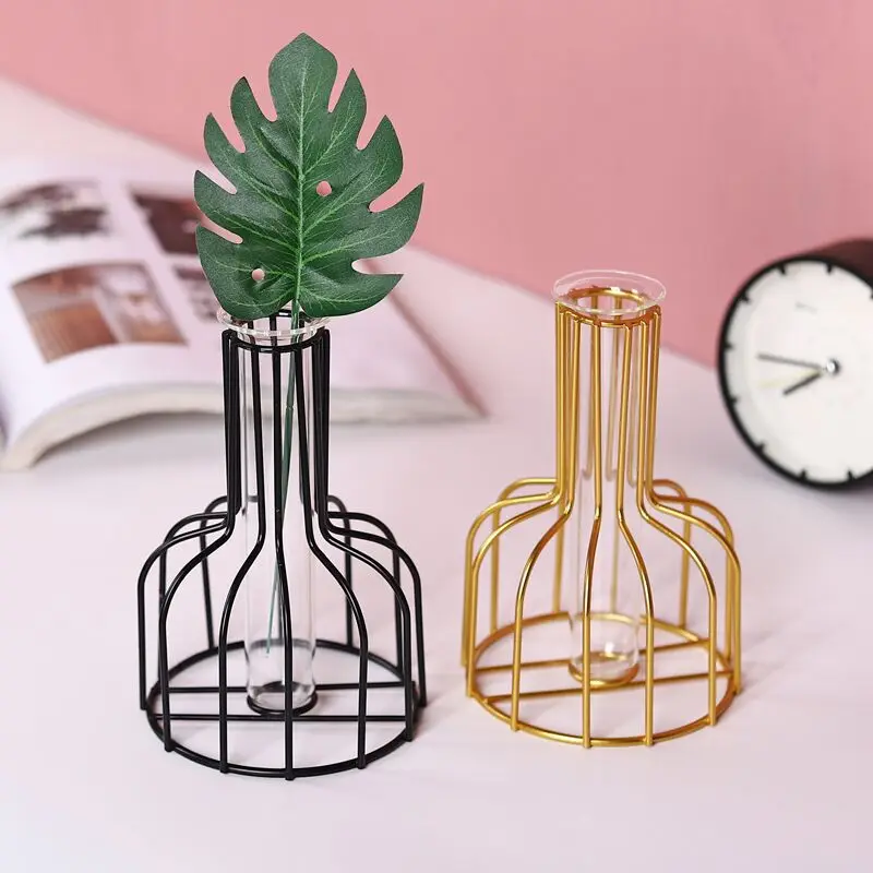 

Nordic ins wrought iron golden hydroponic vase ornaments living room table desktop decoration dried flower flower insert green