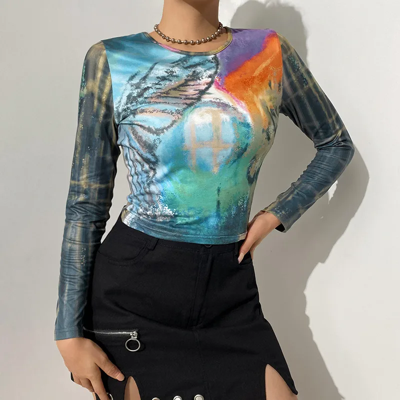 

Женская футболка с длинным рукавом и круглым вырезом, с принтом