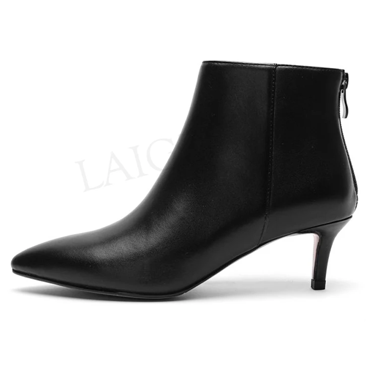 LGZ932 Black Leather LAIGZEM/женские ботильоны из натуральной кожи; ботинки на низком каблуке с молнией сзади; сезон осень-зима; женская обувь; botas mujer; размеры 40, 41, 42, 43 - Цвет: LGZ932 Black Leather