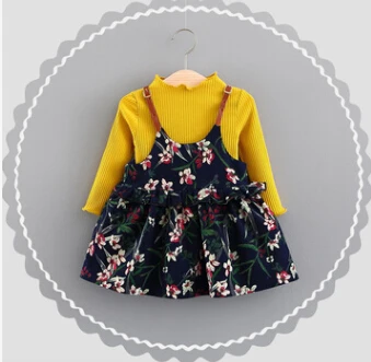 Осенняя одежда для маленьких девочек 2 предмета однотонный топ с длинными