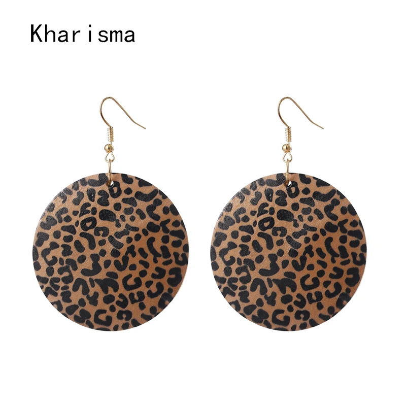 Модные серьги подвески из натурального дерева с леопардовым