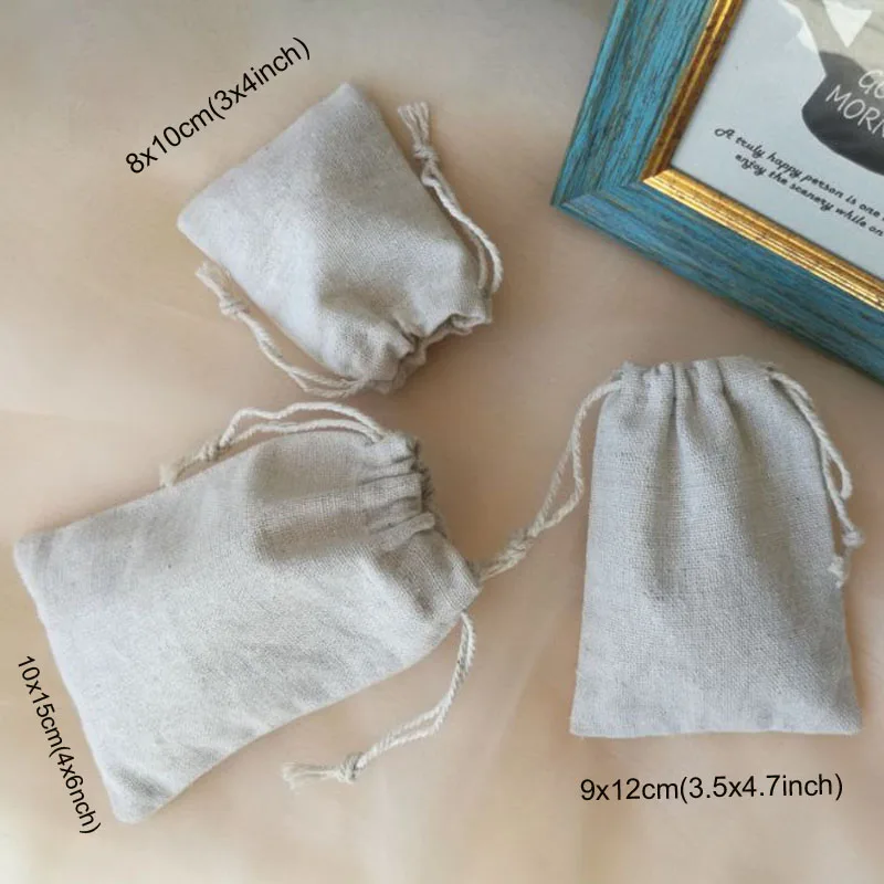 Подарочные мешки для ювелирных изделий из натурального льна 8x10 см 9x12 10x15 упаковка