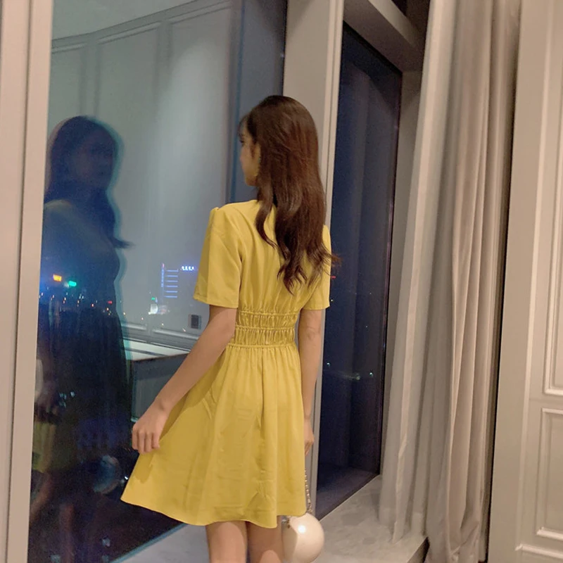 Шифоновое женское платье миди 2019 летняя одежда для v-образным вырезом