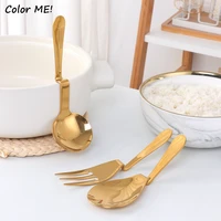 creative dinner serving spoon fork stainless steel bent handle rice soup spoon salad forks set kitchenware hanging bowl spoon