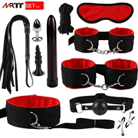 11pcsset leather sex toys for adult game erotic bdsm sex kits bondage handcuffs sex game whip gag sm bdsm toys nipple clamps