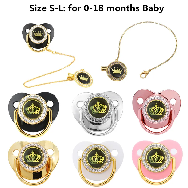 

1pc BPA Free Baby Pacifier Luxury Golden Crown Newborns Weaning Pacifiers Nipple Appease Soother Dummy Holder for Baby Shower