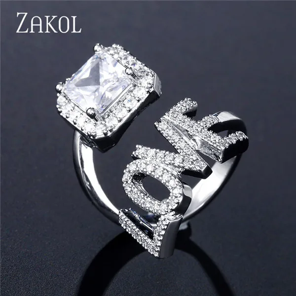 Square White ZAKOL модные свадебные открытые кольца с цирконием в форме сердца ААА для женщин, вечерние ювелирные изделия Anillos Anel FSRP2126 - Цвет основного камня: Square White