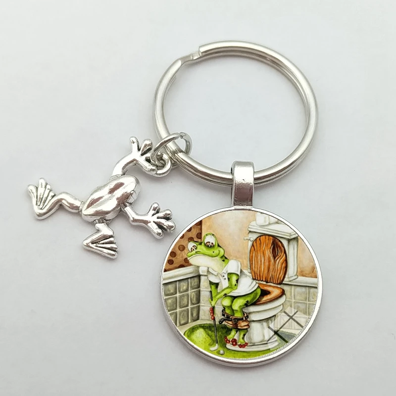 Милая мультяшная лягушка на унитаз стеклянная брошь из кабошона интересная