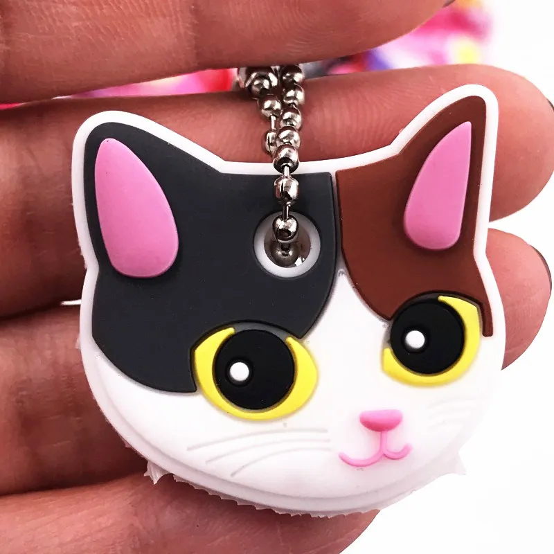 10Pcs/lot Cartoon Cute Key chain Women Man Cover Cap PVC Animal Kids Ring Cat Character Key Holder Dog Icon Keychains - купить по