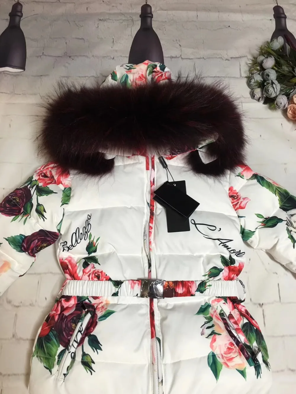 Real raccoon fur winter jacket child suit jacket+pant twinset boy& girl ski suits children down jacket outerwear parka