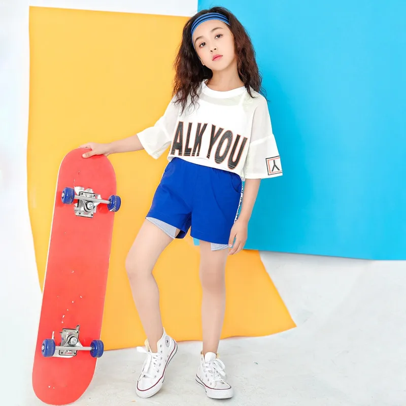 Детские белые джазовые танцевальные костюмы для девочек с буквенным укороченным