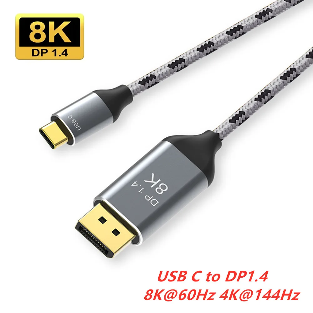 Thunderbolt 3 USB C to DisplayPort 8K Cable Type C to DP1.4 HBR3  Converter 8K@60Hz 4K@144Hz 1m 2m 3m for MacBook Pro iPad Pro