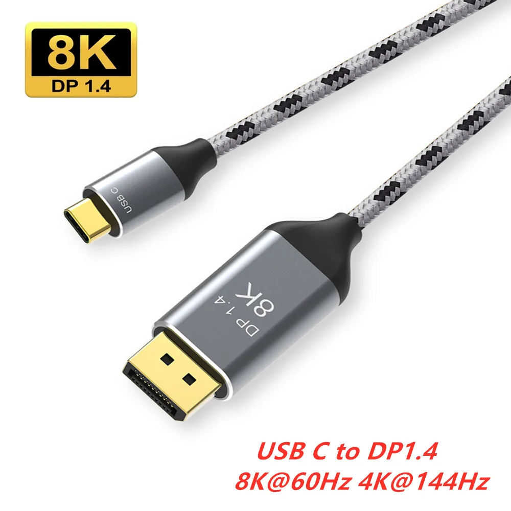 

Thunderbolt 3 USB C to DisplayPort 8K Cable Type C to DP1.4 HBR3 Converter 8K@60Hz 4K@144Hz 1m 2m 3m for MacBook Pro iPad Pro