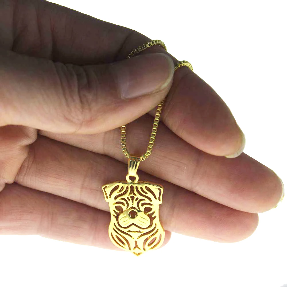 Кулон в виде мопса золотистого цвета ожерелье для любителей домашних животных