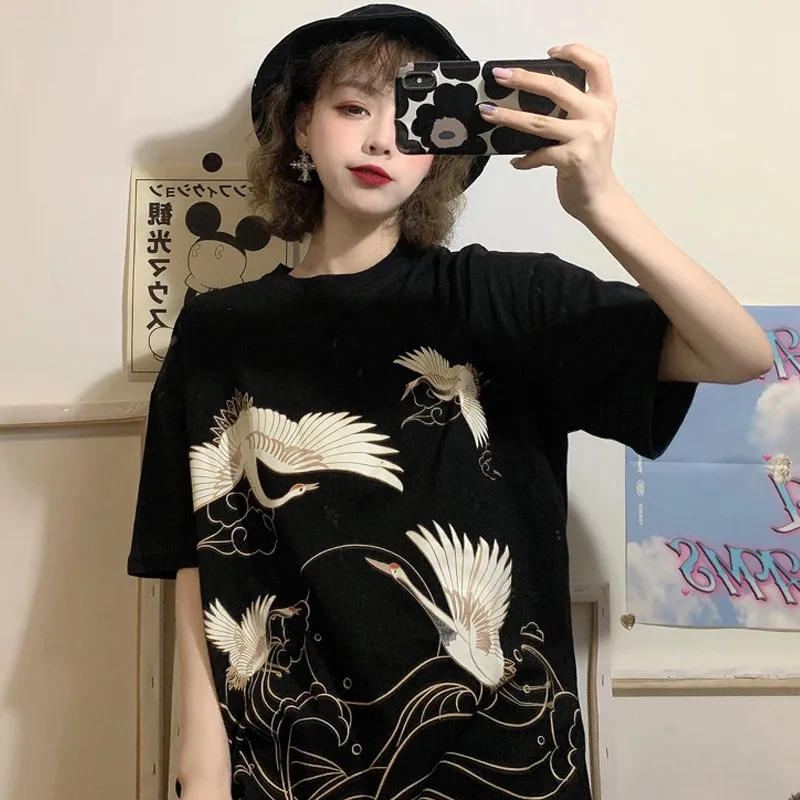 

Chinese style soft cotton Men's Crane embroidery t-shirt O-Neck Short Sleeve T shirt women casual t-shirts Summer tshirts top
