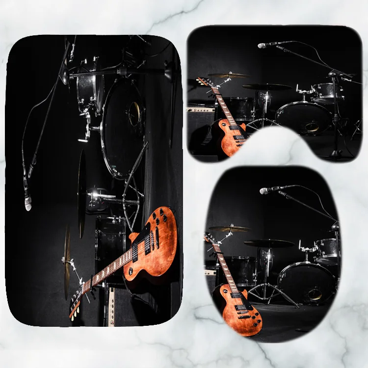 Черная занавеска для душа с музыкальными инструментами ванной комнаты гитарного