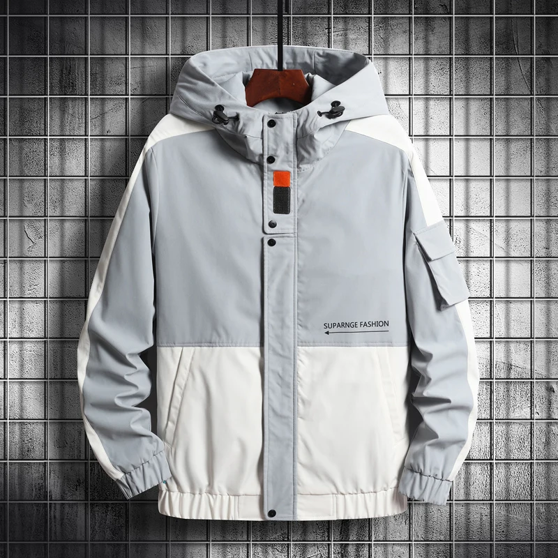 

Куртка мужская с капюшоном, ветровка с длинным рукавом, большие размеры, корейская мода, 2021