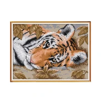 a lying tiger cross stitch kit aida 14ct 11ct count print canvas cross stitches needlework embroidery diy handmade