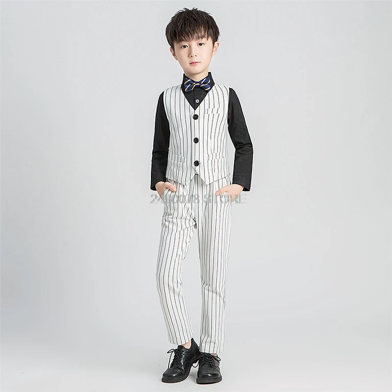 Комплект одежды из трех предметов для мальчиков жилет брюки галстук цветочный