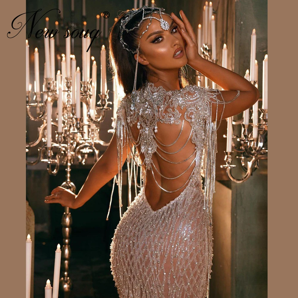 Newest Saudi Arabic Bride Dresses Luxury Crystal Beading Mermaid Long Train Formal Bridal Gowns Wedding Dresses 2021 Dubai Aibye