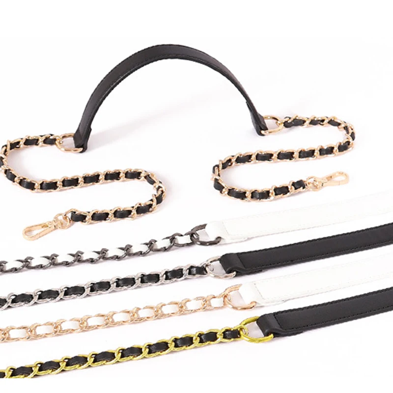

Black Leather Chain Bag Strap Shoulder Strap 100cm/120cm Metal Chain Handbag Handle Chains Replacement DIY Bag Accessories Parts
