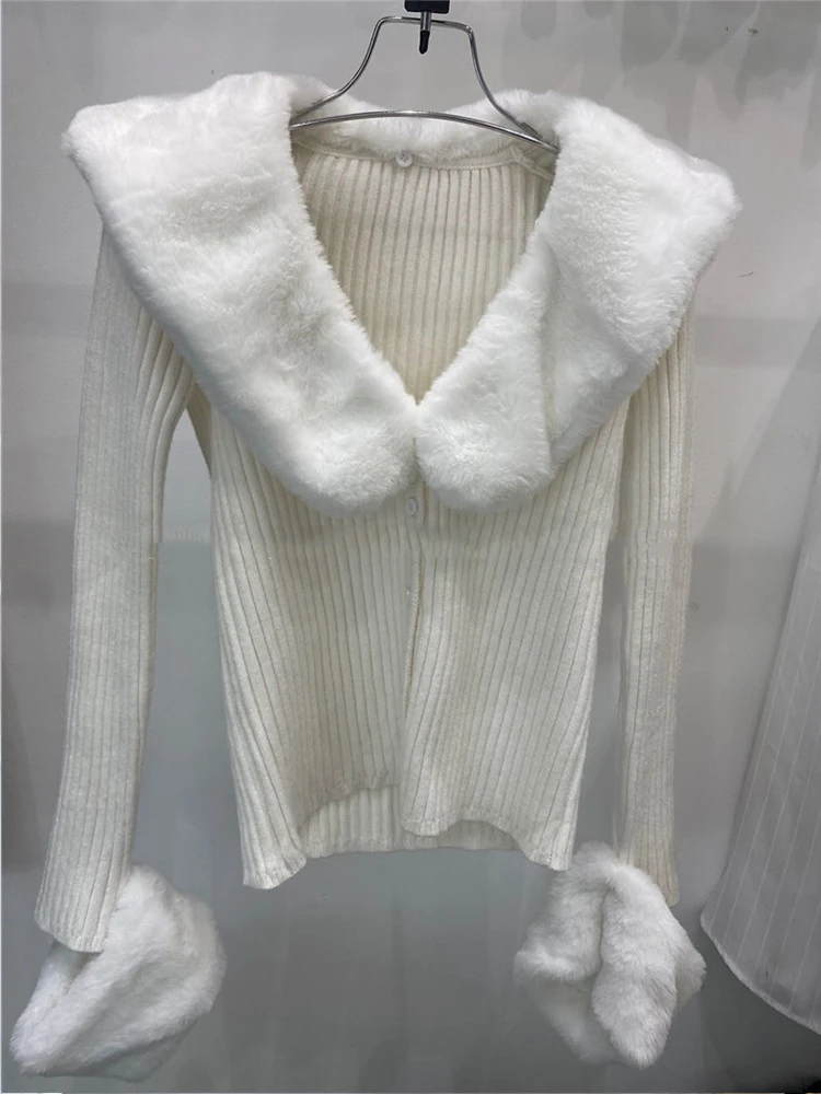 

Faux fur detachable fur collar knit sweater cardigan jacket ladies autumn and winter new style personality all-match
