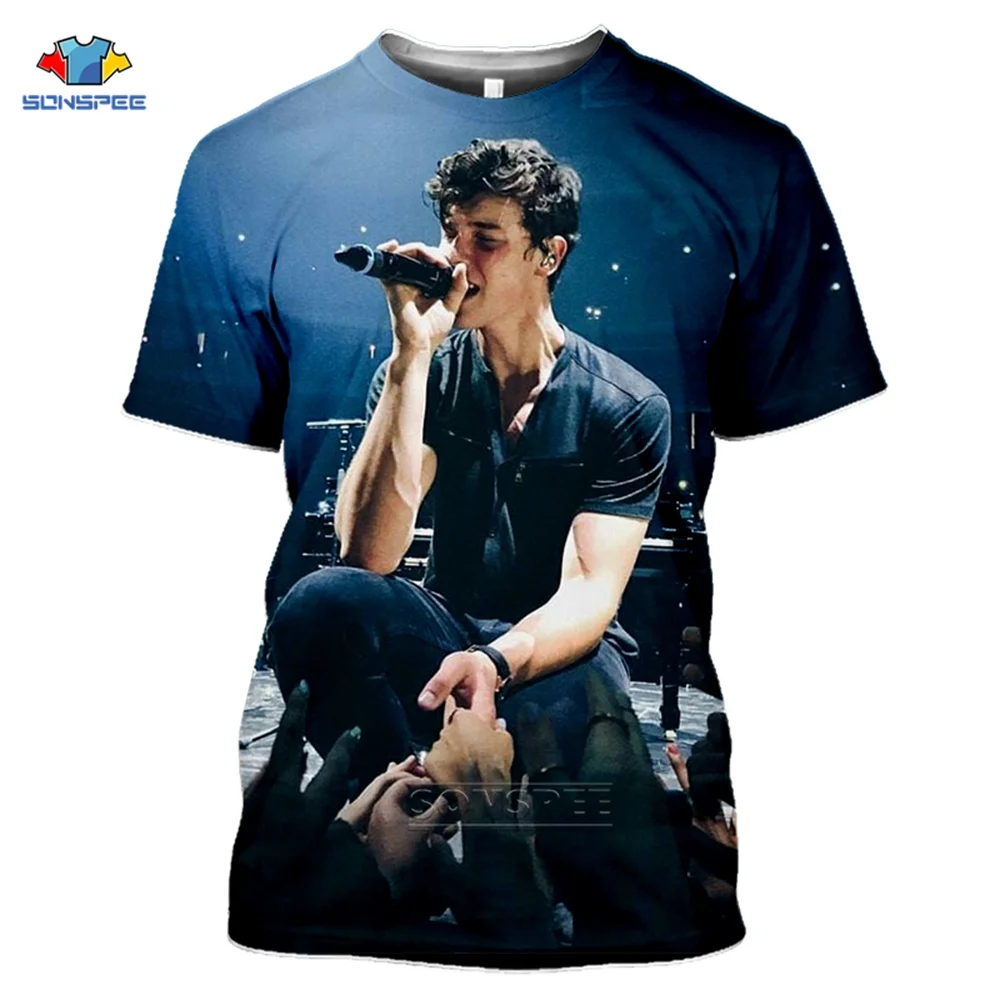 SONSPEE Канада певец Shawn Mendes футболки с коротким рукавом и 3d принтом Летняя