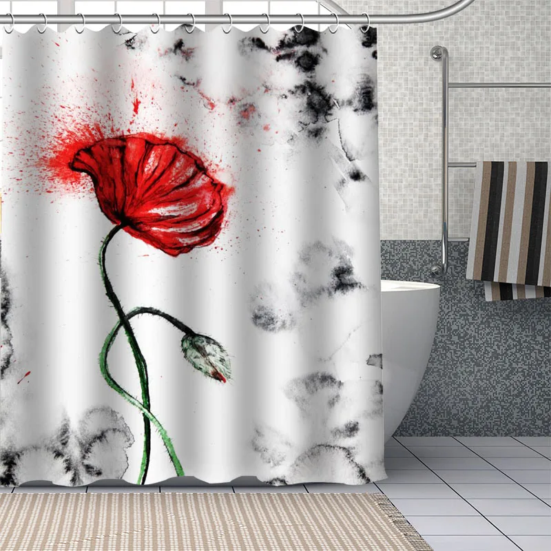 

Flowers Painting Custom Pattern Polyester Bath Curtain Waterproof Shower Curtains DIY Bath Screen Printed Curtain For Bathroom