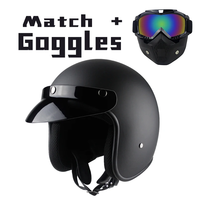 

Synthetic Leather Motorcycle Helmet Retro Vintage Cruiser Moto Helmet 3/4 Open Face Cycling Baseball Cap Anti-UV Safety