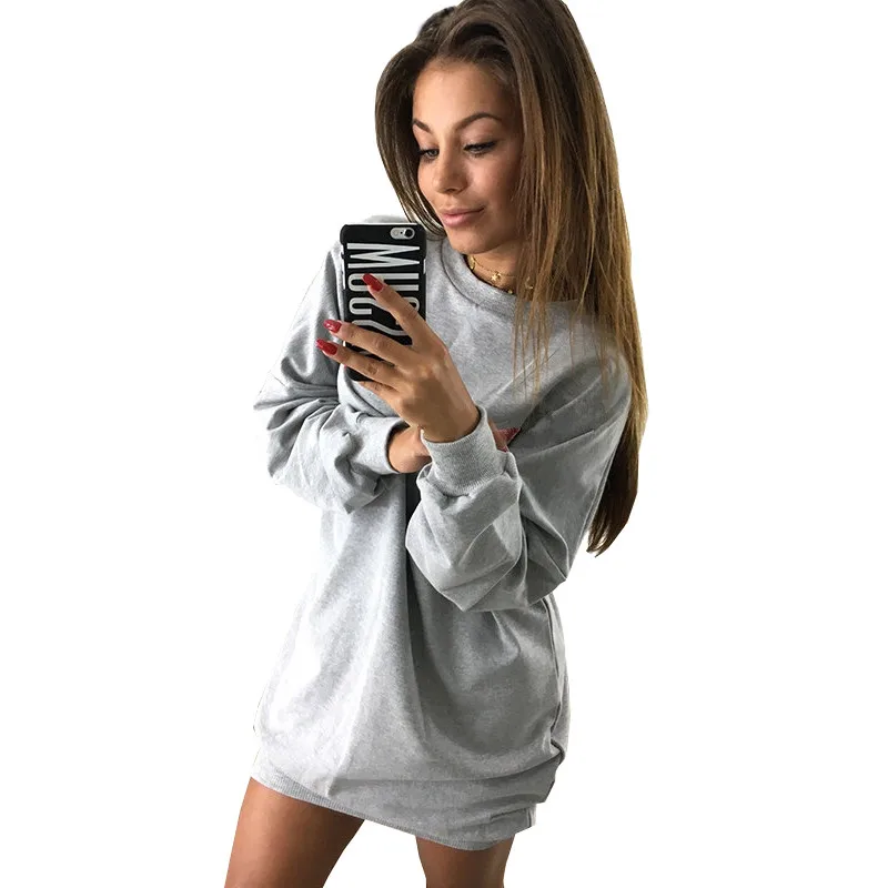 Женская толстовка с круглым вырезом Повседневная однотонная Свободная