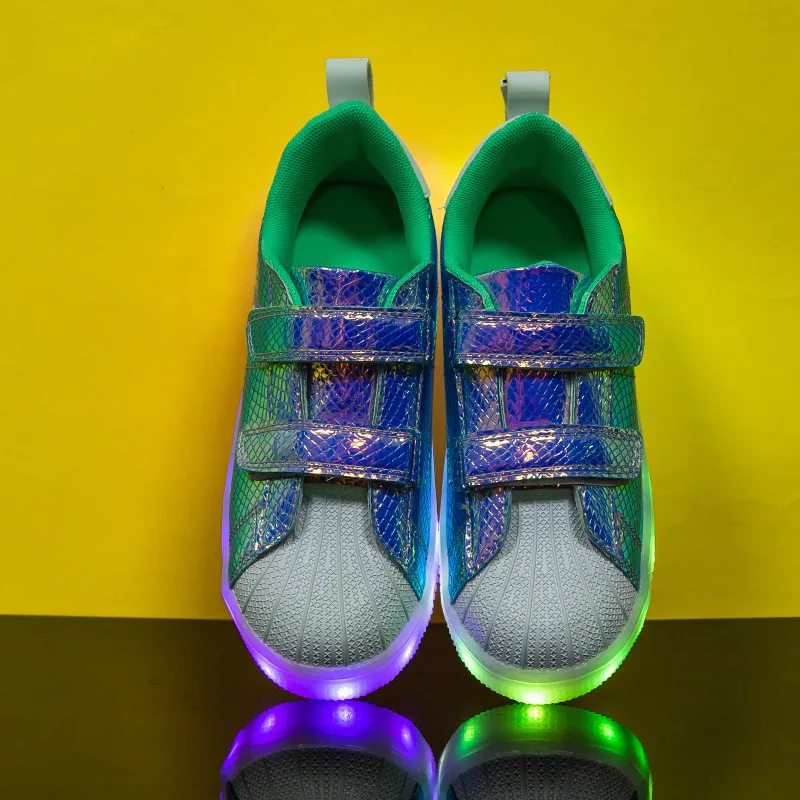 

Size 25-37 Designer Kids Luminous Shoes Boys USB Recharge Glowing Sneakers Lighted Sole Children Hook&loop Toddler Girl Shoes