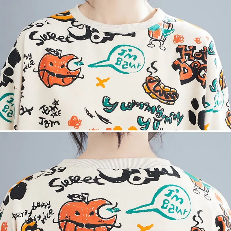 

Women Casual Sweatshirt New Arrival 2020 Autumn Korean Style Cartoon Print O-neck Loose Female Long Sleeve Cotton Tops S2466