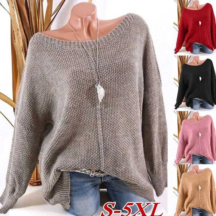 2019 модный Теплый Женский пуловер на осень и зиму вязаный Однотонный свитер с
