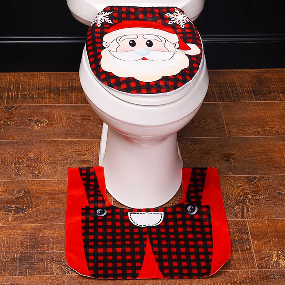 

2Pcs Bathroom Bath Mat 2PC Santa Claus Snowman Reindeer Christmas Toilet Cover Merry Christmas Decor for Home Xmas 2022 New Year