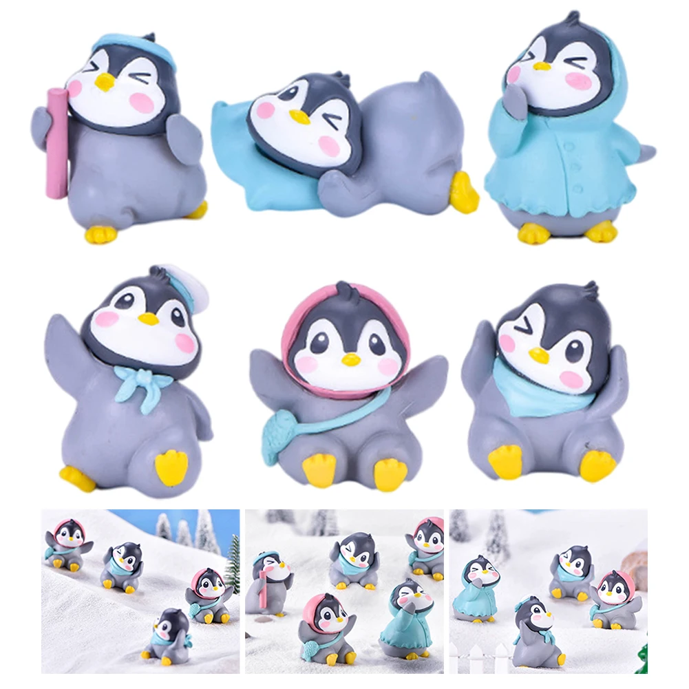 

6PCS Miniature Penguin Figurine Fairy Garden Animal Statue Potted Micro Landscape Ornament DIY Gift For Terrariums Decoration