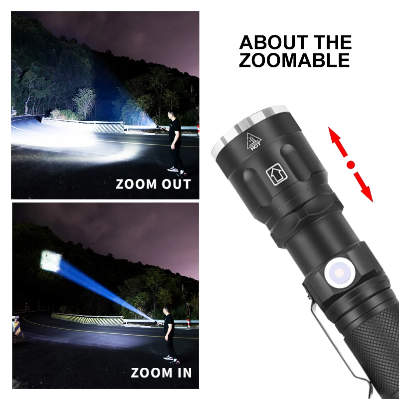 Перезаряжаемый светодиодный фонарик XHP50 высокой мощности с 5 режимами освещения