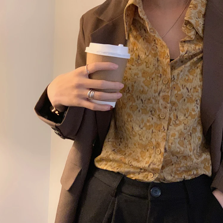 

French Niche Temperament Floral Shirt Jacket Female Spring 2021 New Spring and Autumn Korean Long-sleeved Shirt Top