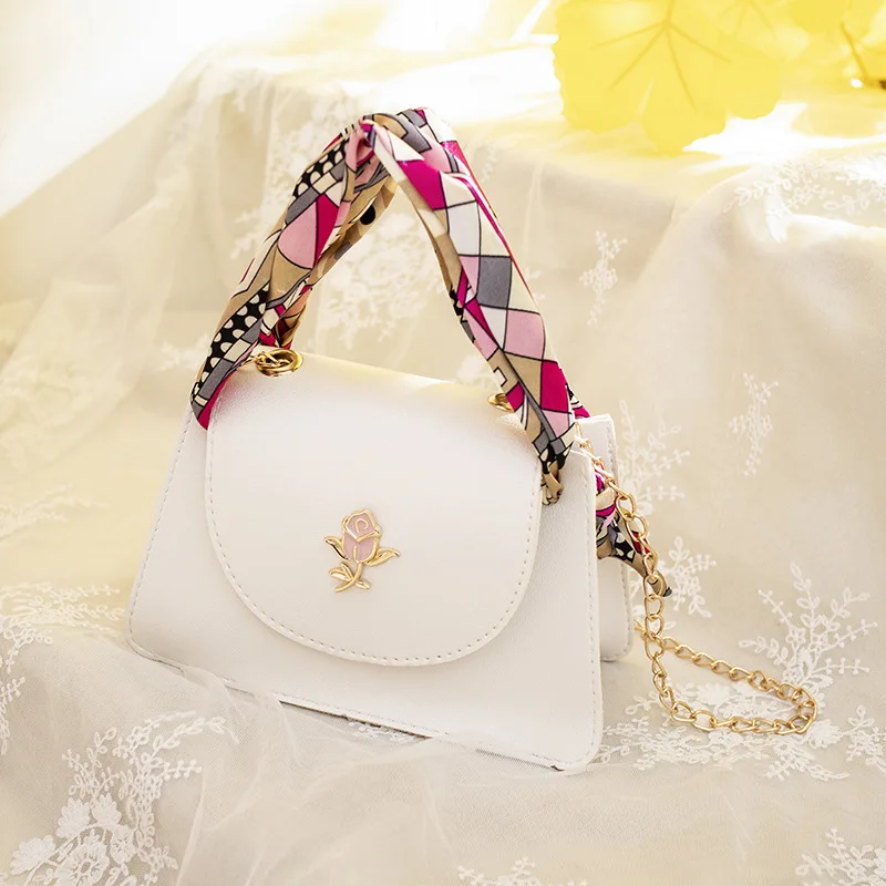 

womens hands chain women's 2021 new portable shoulder rose silk scarf messenger fashion small square bag purses