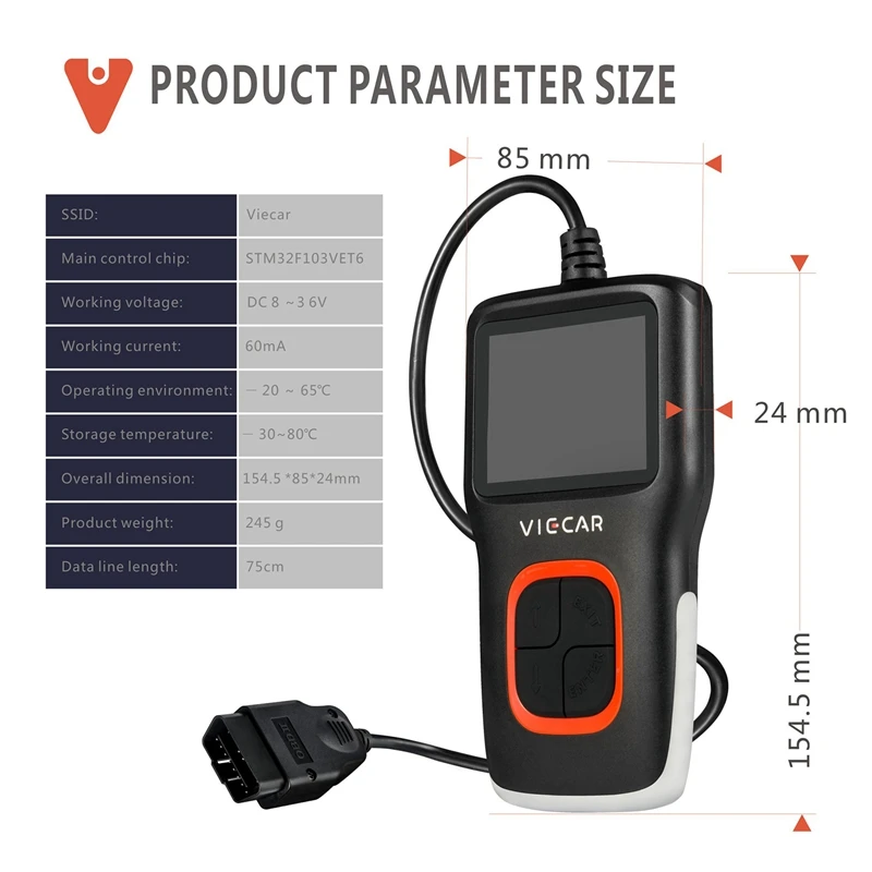 

Viecar OBD2 Car Barcode Reader Car Fault Detector ODB2 Scanner I/M Analyzer Automotive Car Diagnostic Auto Tool PK CR5001 AS500