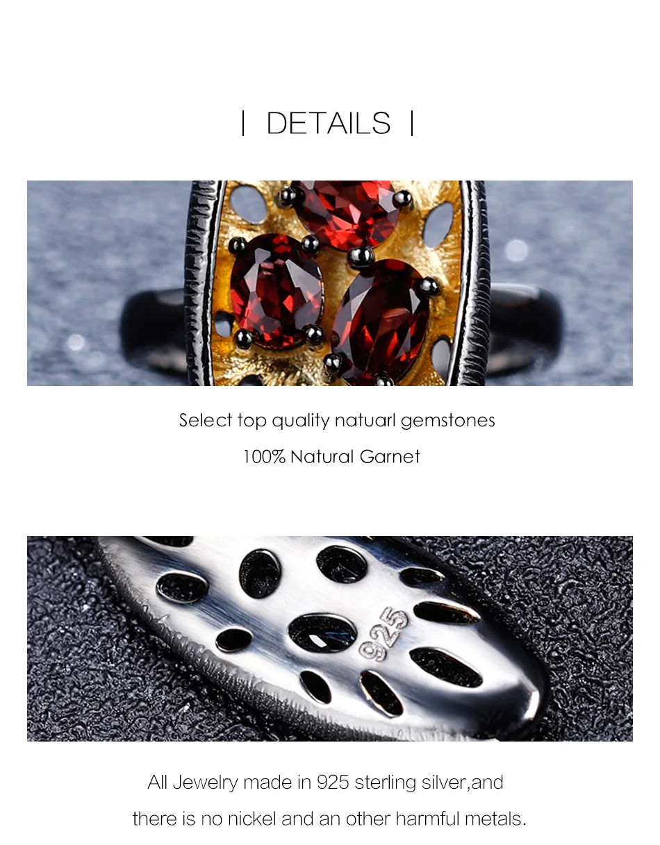 GEM'S BALLET 925 Sterling Silver Handmade Lemon Jewelry Set Natural Red Garnet Gemstones Ring Earrings Pendant Sets For Women