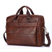 Men Genuine Leather Handbag Fashion Office inch Laptop Briefcase Bag Male Computer Shoulder Bags Mens Business Document Bag