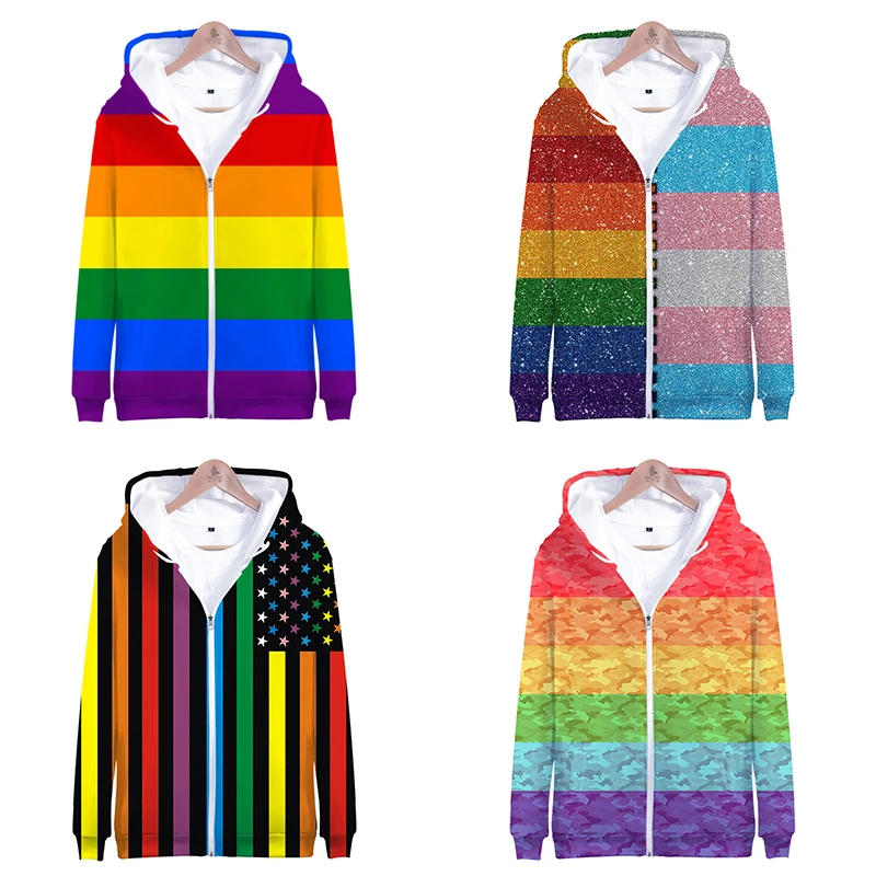 

3D LGBT Rainbow Flag Lesbians Gays Hoodies Men Women Zipper Hooded Mens Letter Design LGBT Hoodie Men's Zip Up Cap Sweatshirts