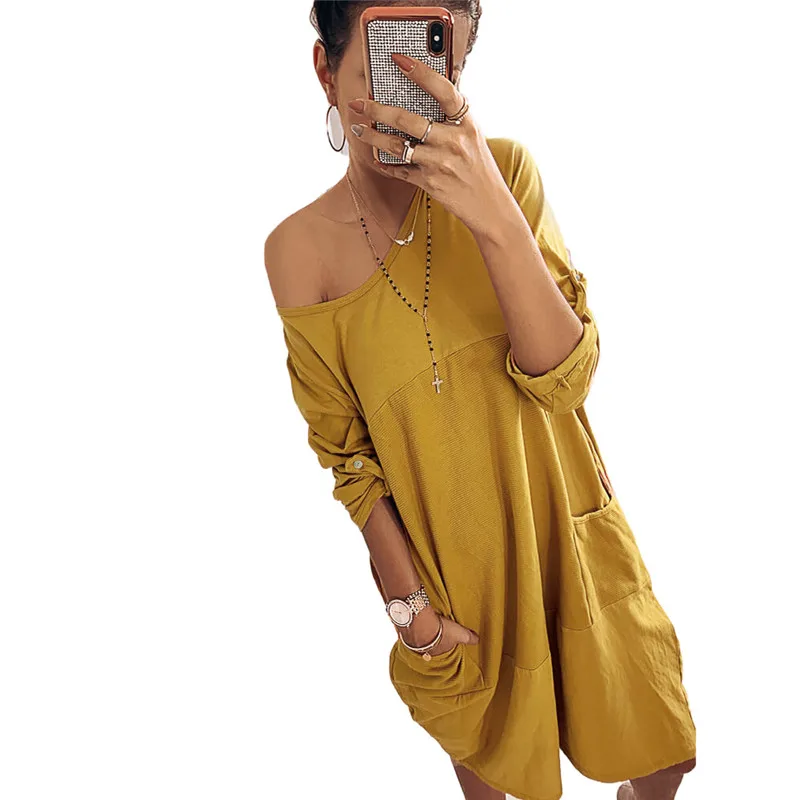 Женская одежда 2020 базовые свободные платья-футболки однотонные простые