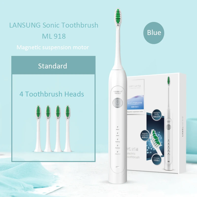 Blue Lansung электрическая зубная щетка Магнитная подвеска ультра звуковая зубная щетка 5 режимов ультразвуковая зубная щетка электрическая перезаряжаемая ML918 - Цвет: Blue