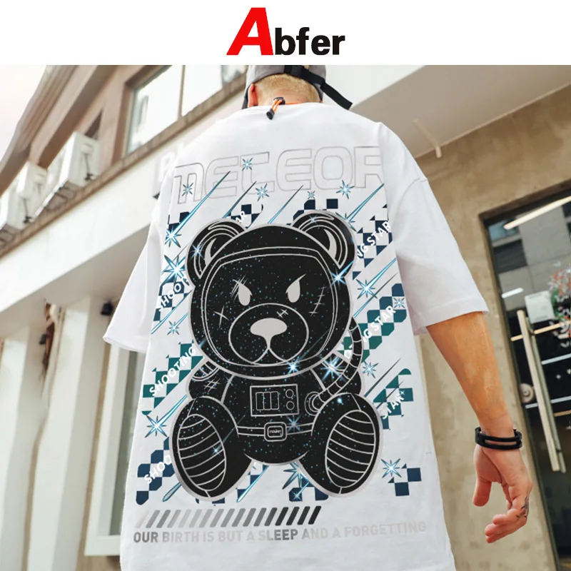 

Abfer New For 2021 Cool Hip Hop T Shirt For Men Women Anime Bear Print Oversized T-Shirt Summer Half Sleeve Graphic T Shirts Tee